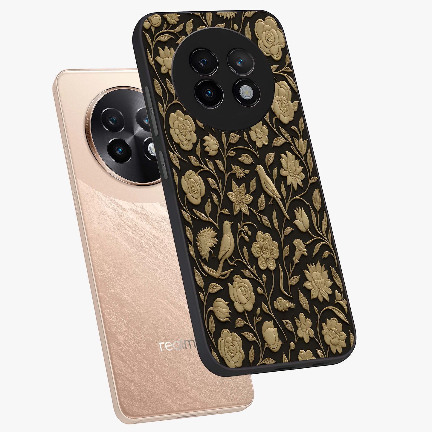Golden Evil Eye Mandala Glass Case displayed in angled mockup highlighting protective evil eye symbol with golden mandala design.