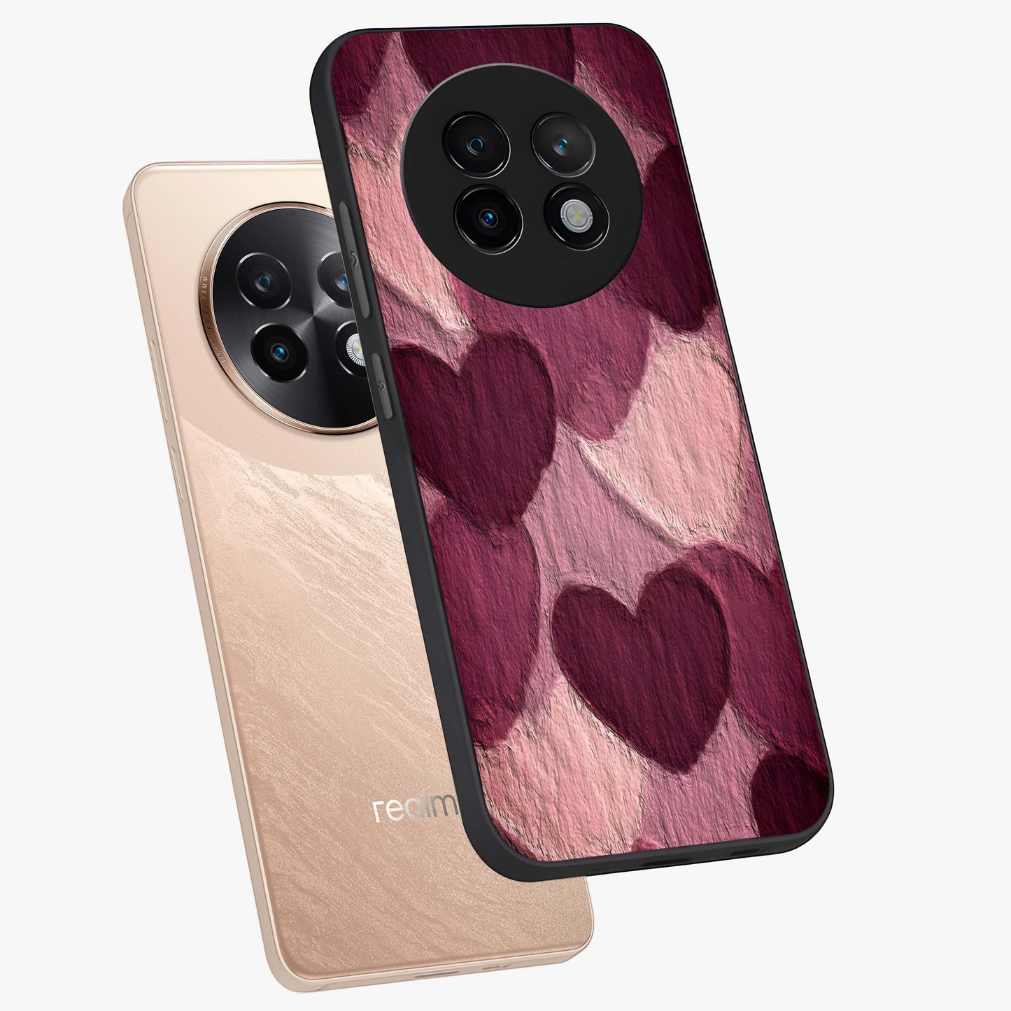 Layered Paper Hearts Glass Case displayed in angled mockup highlighting creative paper craft heart design with romantic aesthetic.
