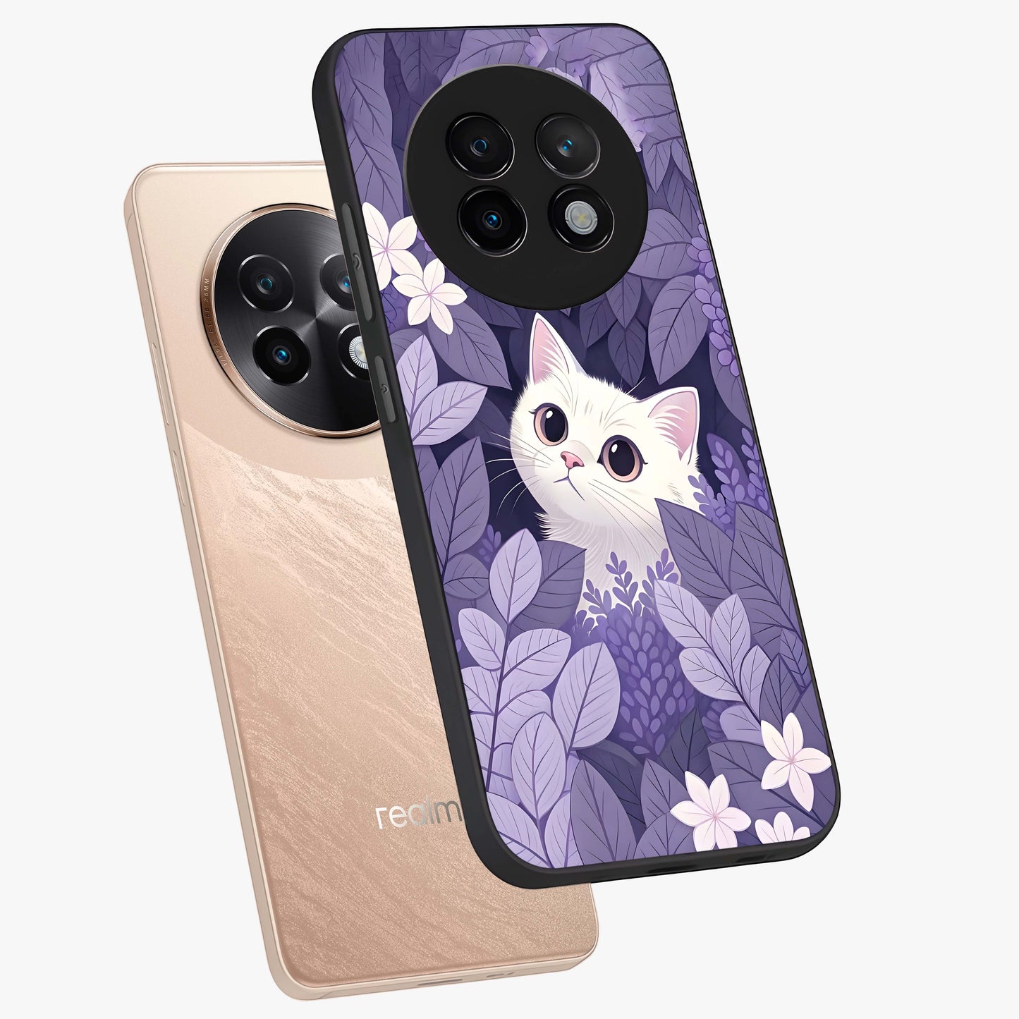 Lilac Hide Peek Cat Glass Case displayed in angled mockup highlighting playful feline illustration with lilac aesthetic design.