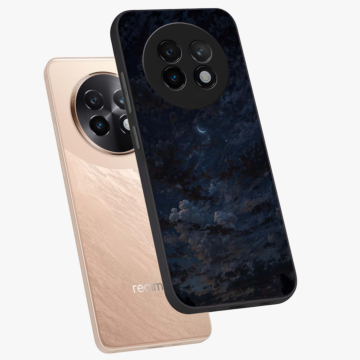 Lunar Veil Silence Glass Case displayed in angled mockup highlighting soft lunar design with peaceful celestial aesthetic.