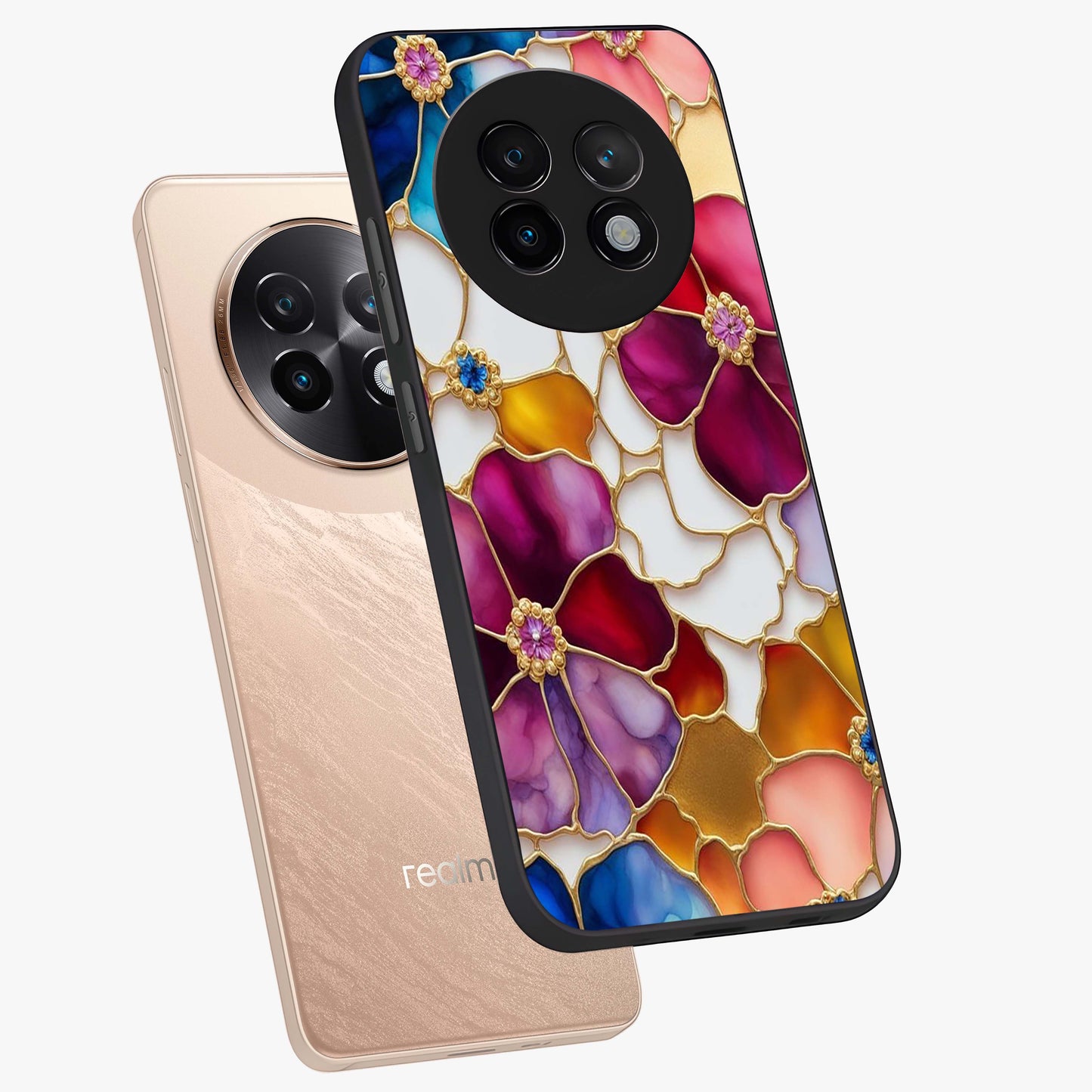 Marble Flower Pattern Glass Case displayed in angled mockup highlighting elegant marble floral design with modern aesthetic.