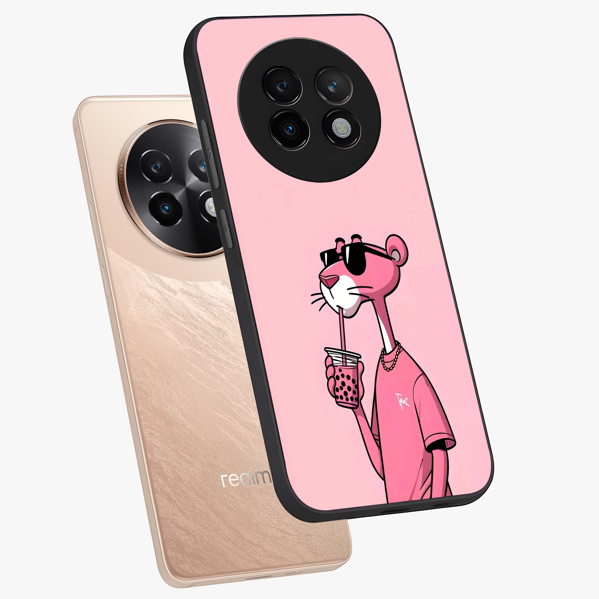Pink Panther Glass Case displayed in angled mockup highlighting playful cartoon character design with vibrant pink aesthetic.