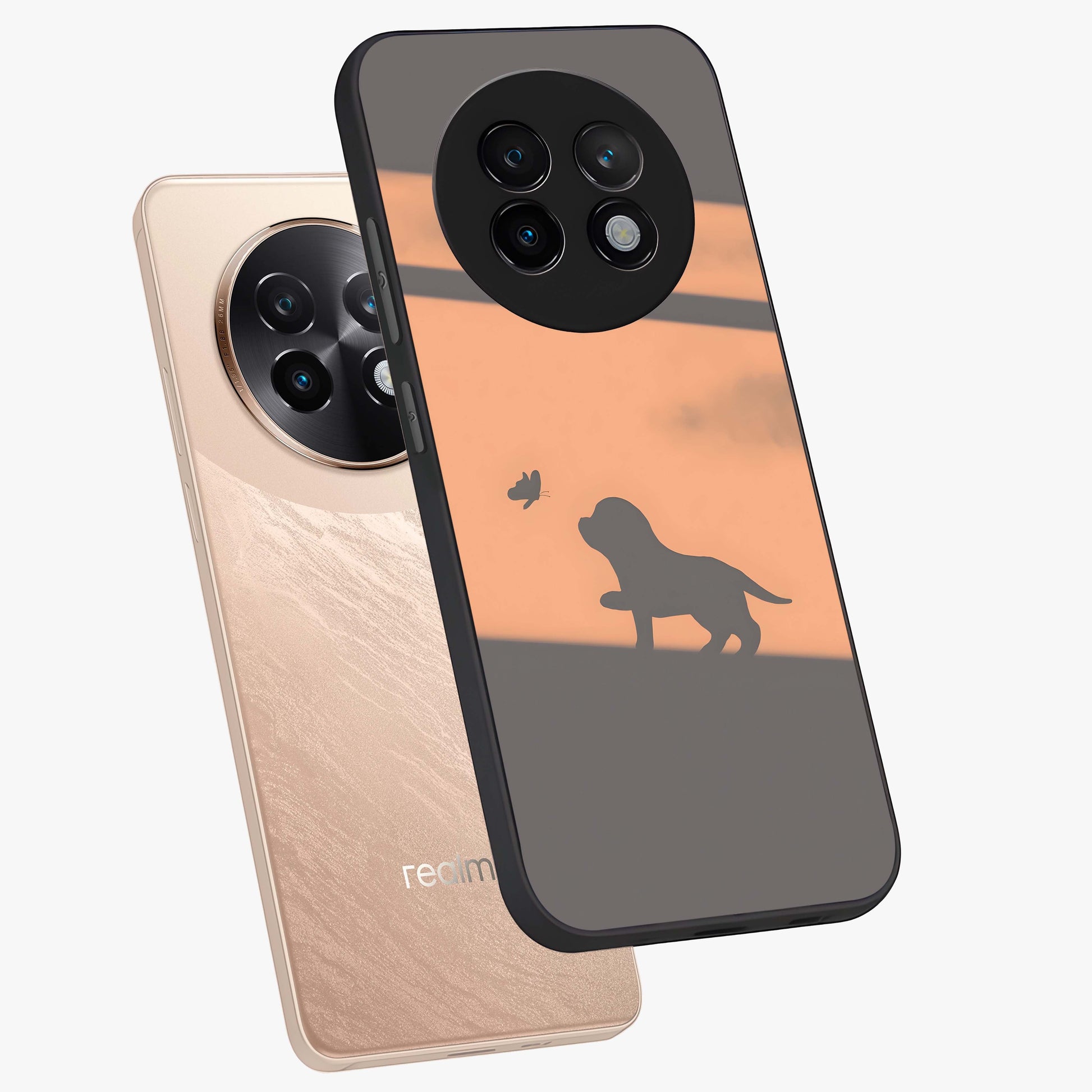 Puppy Shadow Art Glass Case displayed in angled mockup highlighting playful dog illustration with artistic shadow aesthetic.