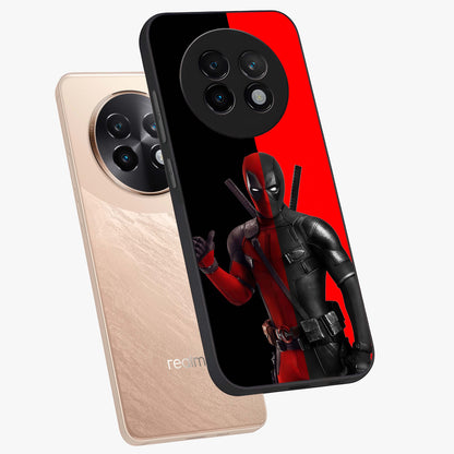 Red & Black Deadpool Theme Glass Case displayed in angled mockup highlighting vibrant superhero style illustration with action aesthetic.