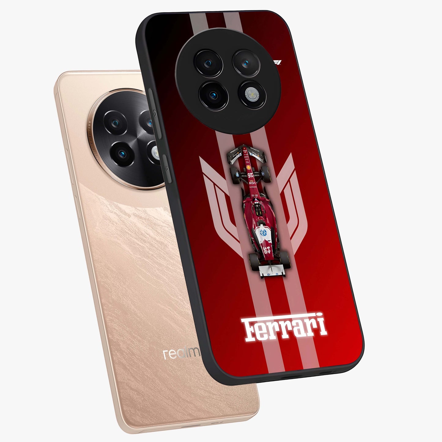 Red Ferrari F1 Vertical Glass Case displayed in angled mockup highlighting high speed racing design with bold automotive aesthetic.