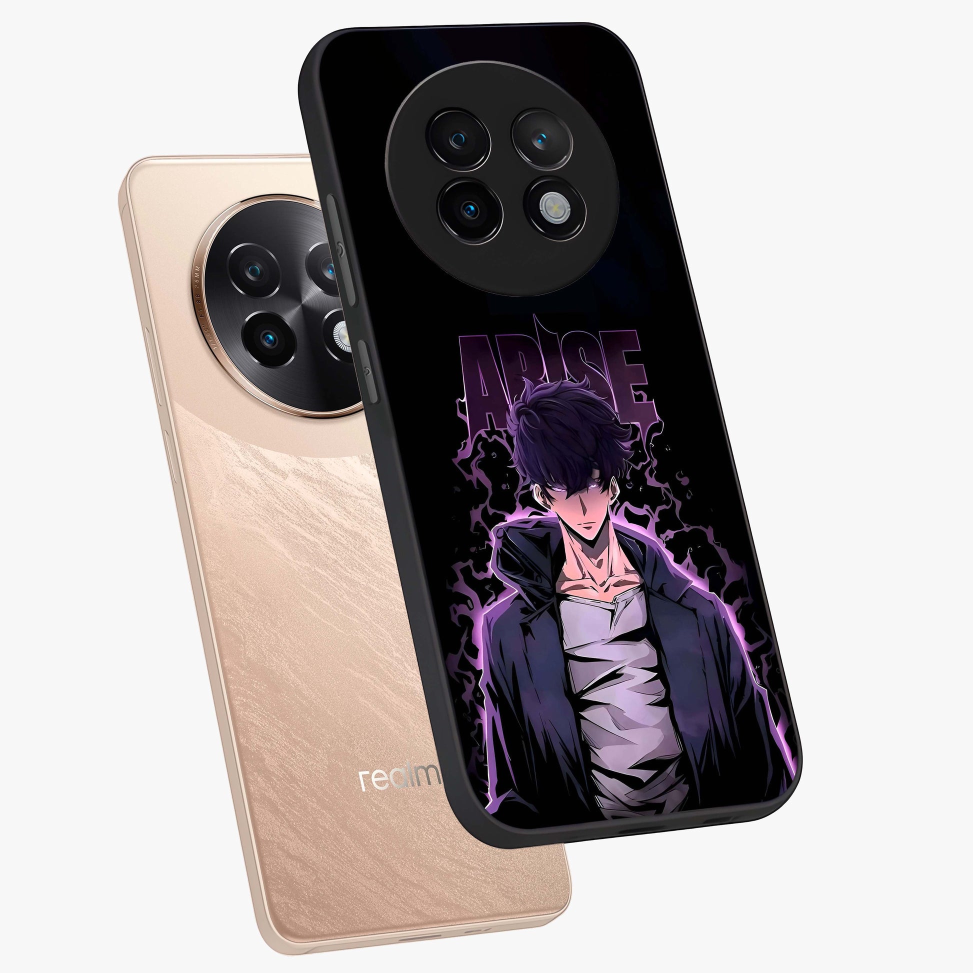 Shadow Monarch Awakening Glass Case displayed in angled mockup highlighting dramatic shadow warrior design with fantasy aesthetic.