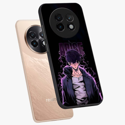 Shadow Monarch Awakening Glass Case displayed in angled mockup highlighting dramatic shadow warrior design with fantasy aesthetic.