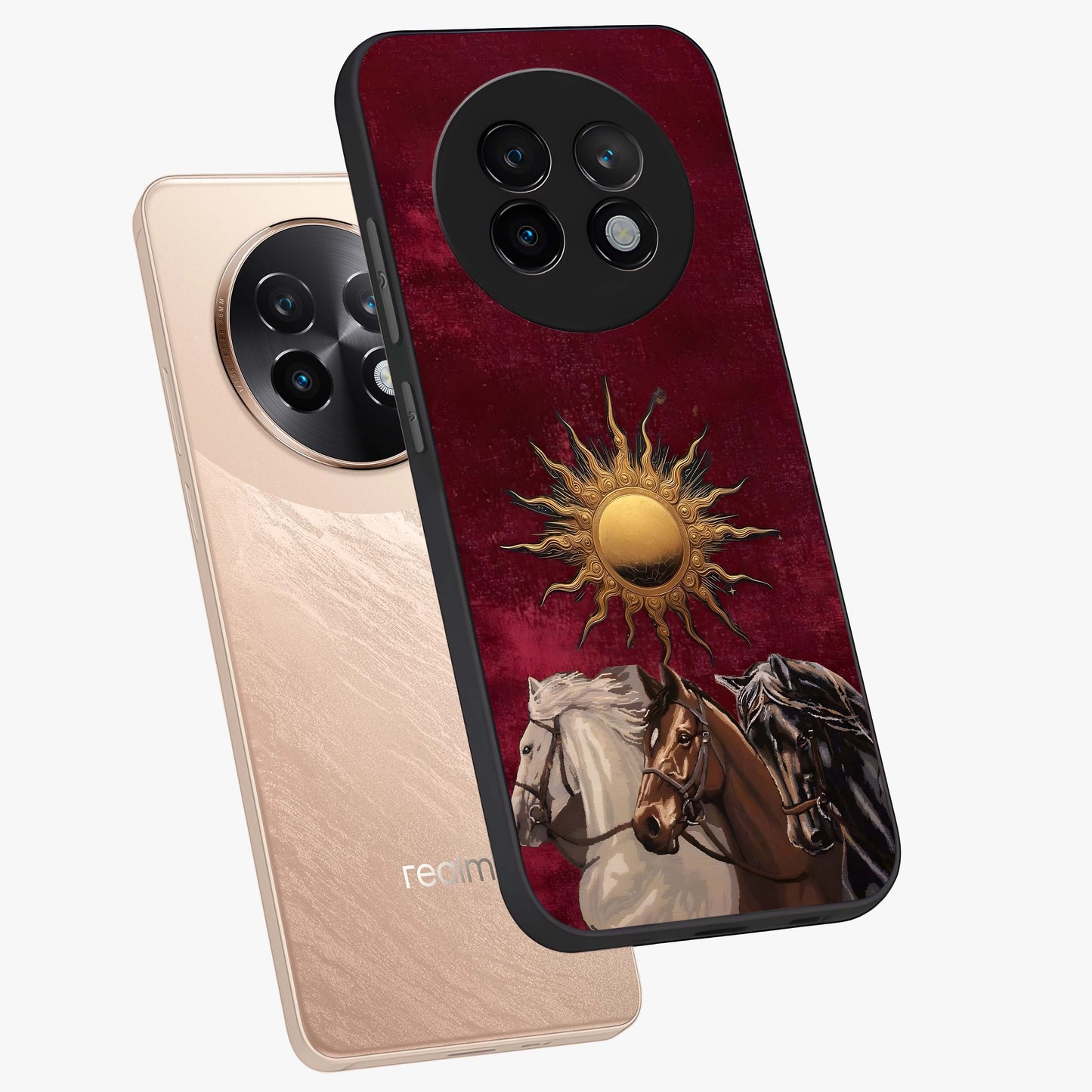 Solar Riders Glass Case displayed in angled mockup highlighting powerful rider illustration with radiant solar aesthetic.