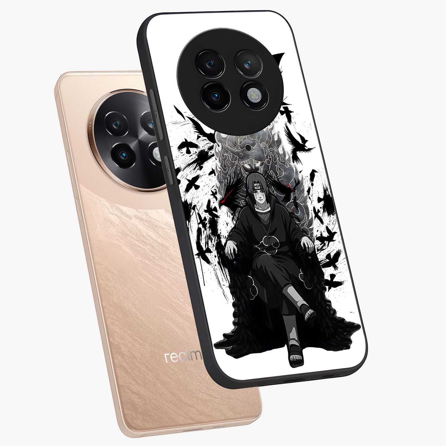 Uchiha Shadow Throne Glass Case displayed in angled mockup highlighting glowing aquatic design with celestial aesthetic.