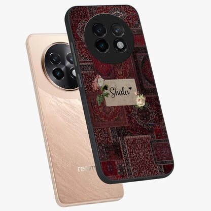 Velvet Wine Pattern Custom Name Glass Case displayed in angled mockup highlighting decorative velvet inspired design with custom name feature.