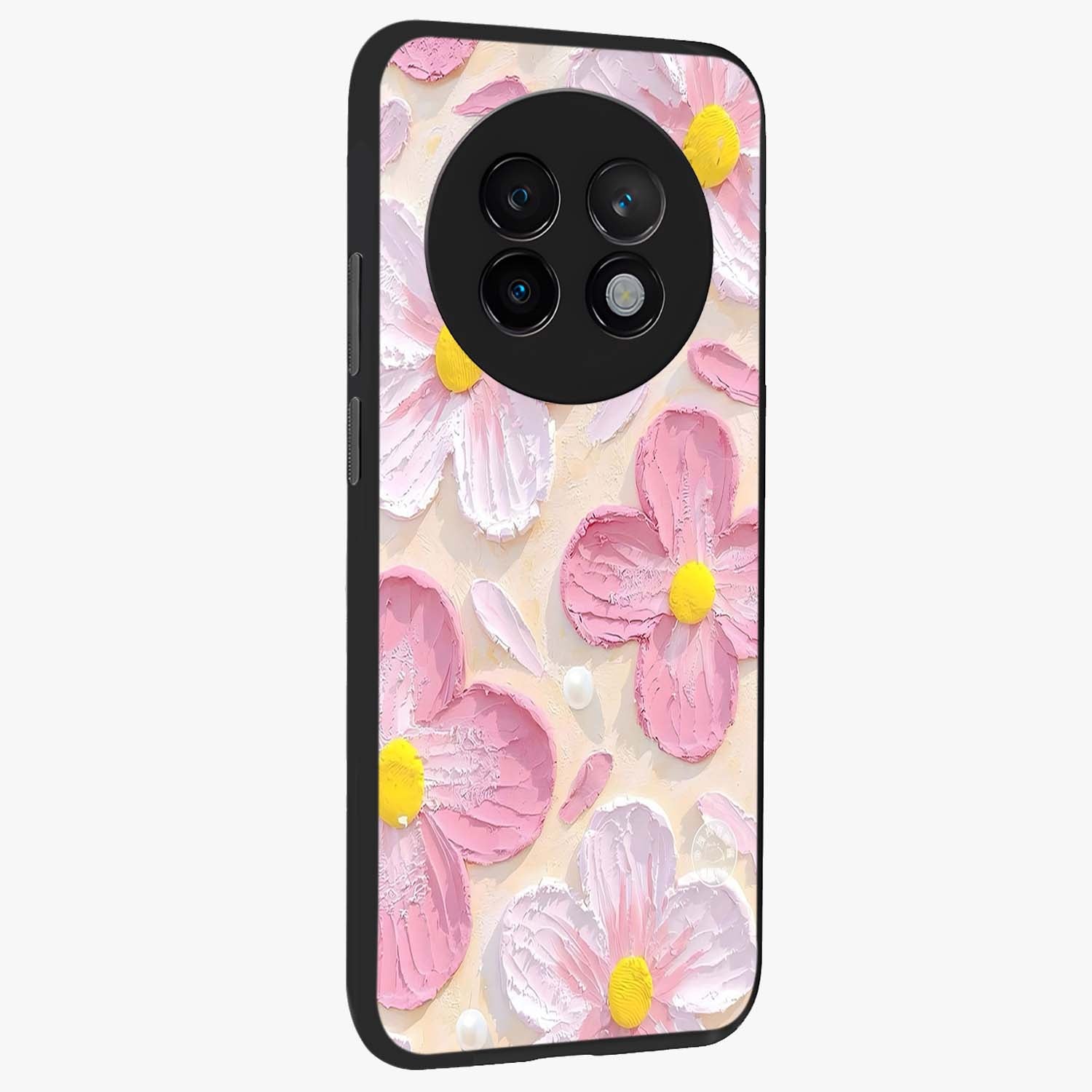Blush Bloom Texture Glass Case upright view showcasing delicate blush floral texture with modern minimal style.