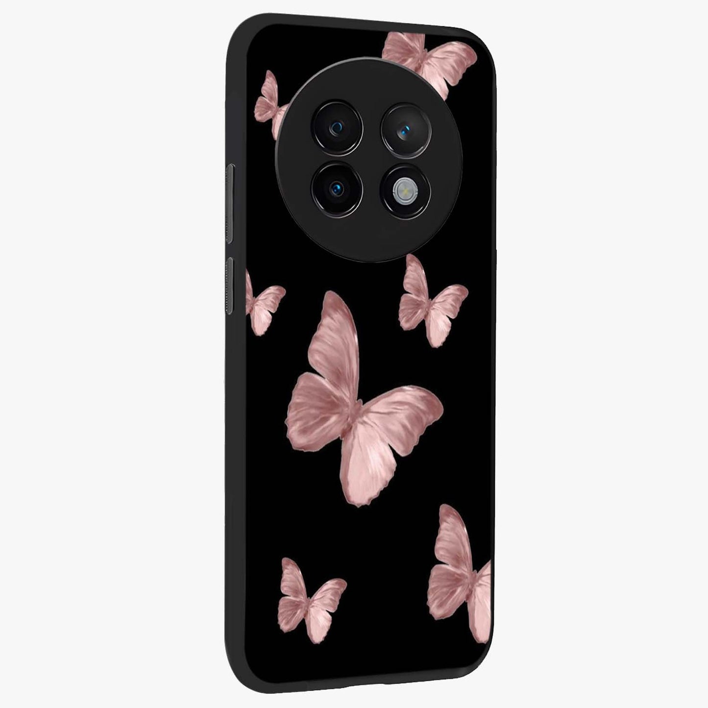 Butterfly Pattern Glass Case upright view showcasing graceful butterfly artwork with soft decorative theme.