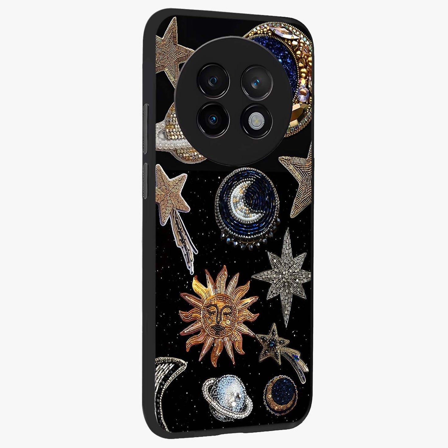 Celestial Gem Constellations Glass Case upright view showcasing cosmic constellation artwork with celestial aesthetic style.
