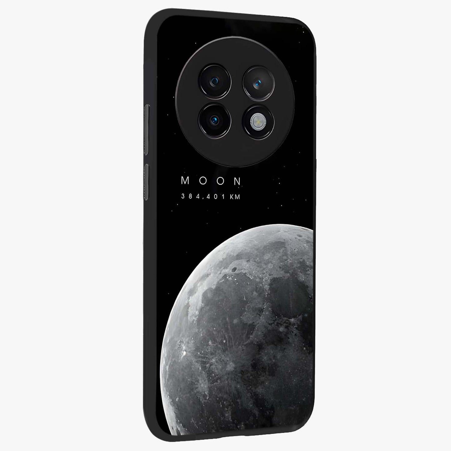 Cosmic Moon Glow Glass Case upright view showcasing luminous moon illustration with dreamy cosmic style.