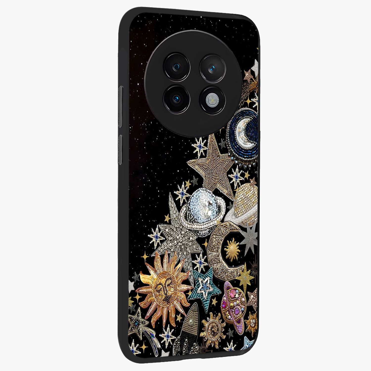 Cosmic Sparkle Dreams Glass Case upright view showcasing glowing cosmic artwork with magical galaxy theme.