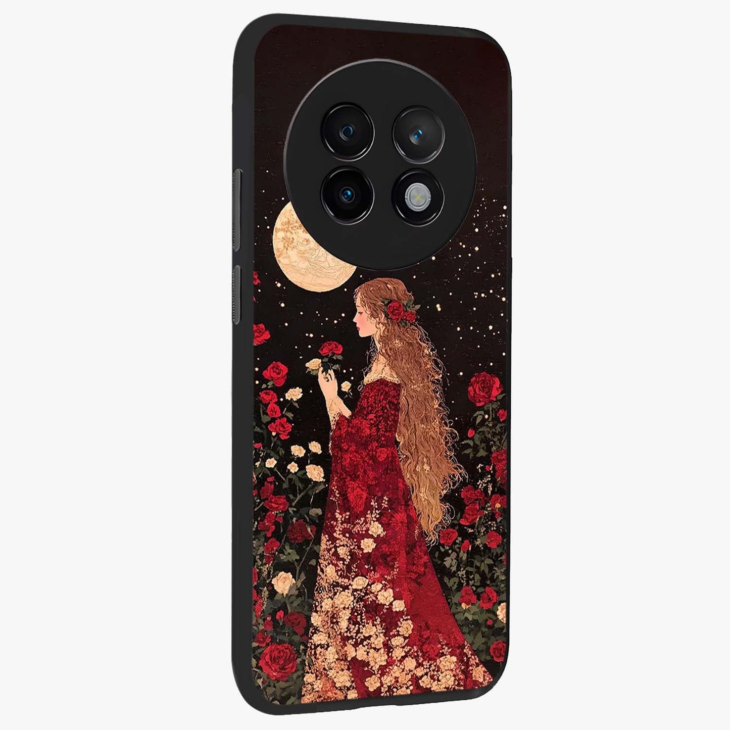 Crimson Dreams Glass Case upright view showcasing dreamy red toned artwork with modern aesthetic style.