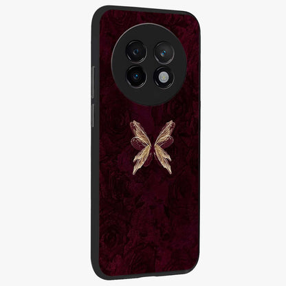 Crimson Fade Butterfly Glass Case upright view showcasing graceful butterfly artwork with soft crimson fade effect.