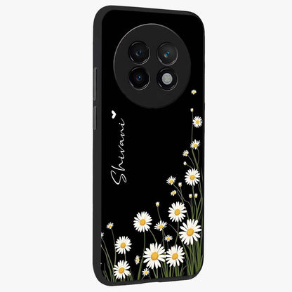 Daisy Cascade Custom Name Glass Case upright view showcasing elegant floral cascade design with personalized aesthetic.