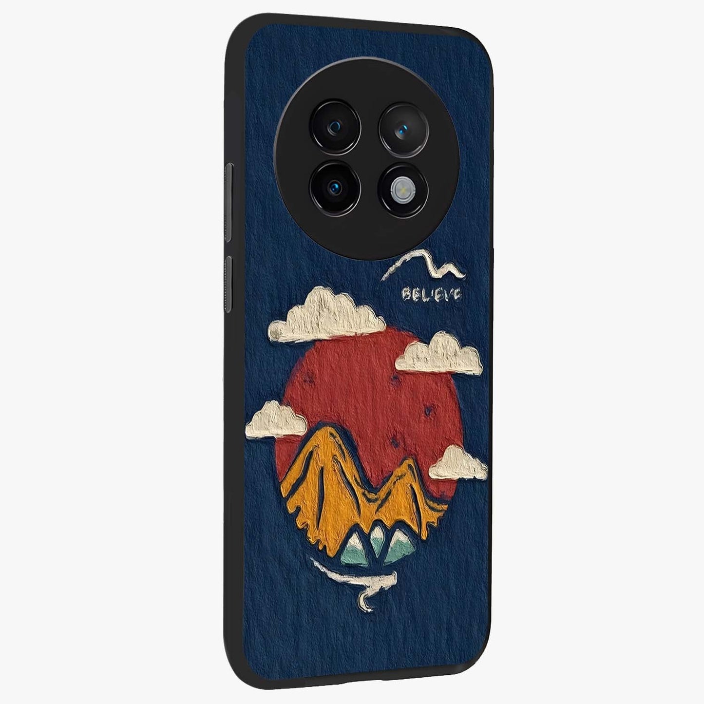 Dream Beyond Mountains Glass Case upright view showcasing beautiful mountain scenery with inspirational nature theme.