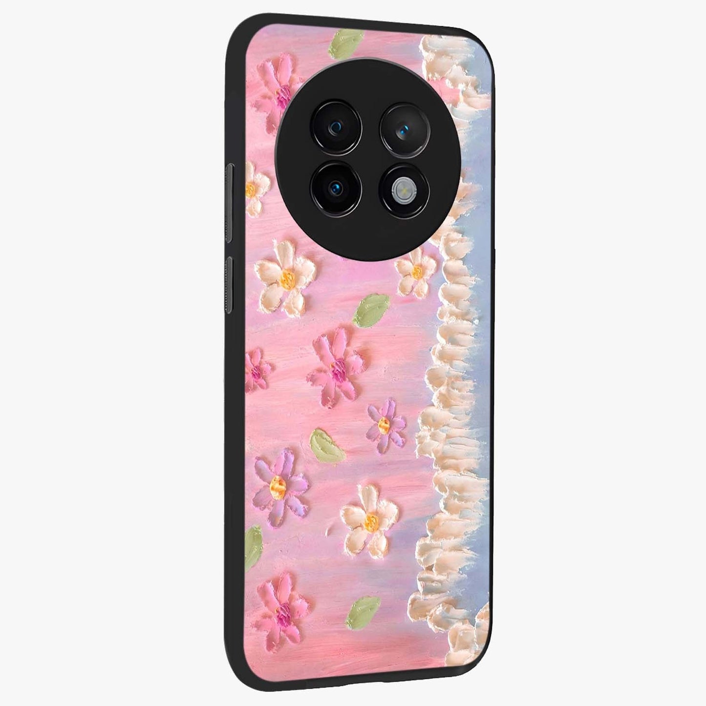 Dreamy Painted Garden Glass Case upright view showcasing vibrant floral garden artwork with artistic nature theme.