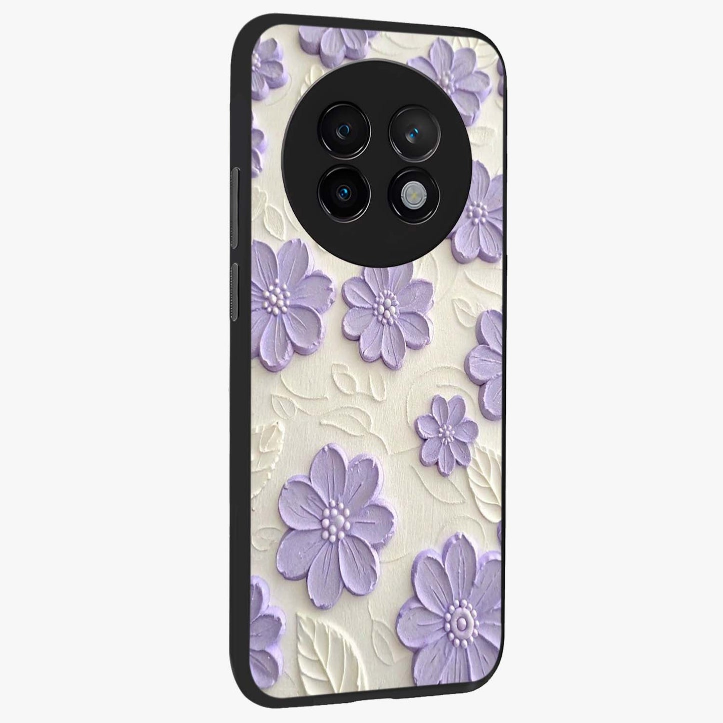 Floral Wall Art With Purple Flowers Glass Case upright view showcasing elegant purple flower artwork with decorative floral theme.