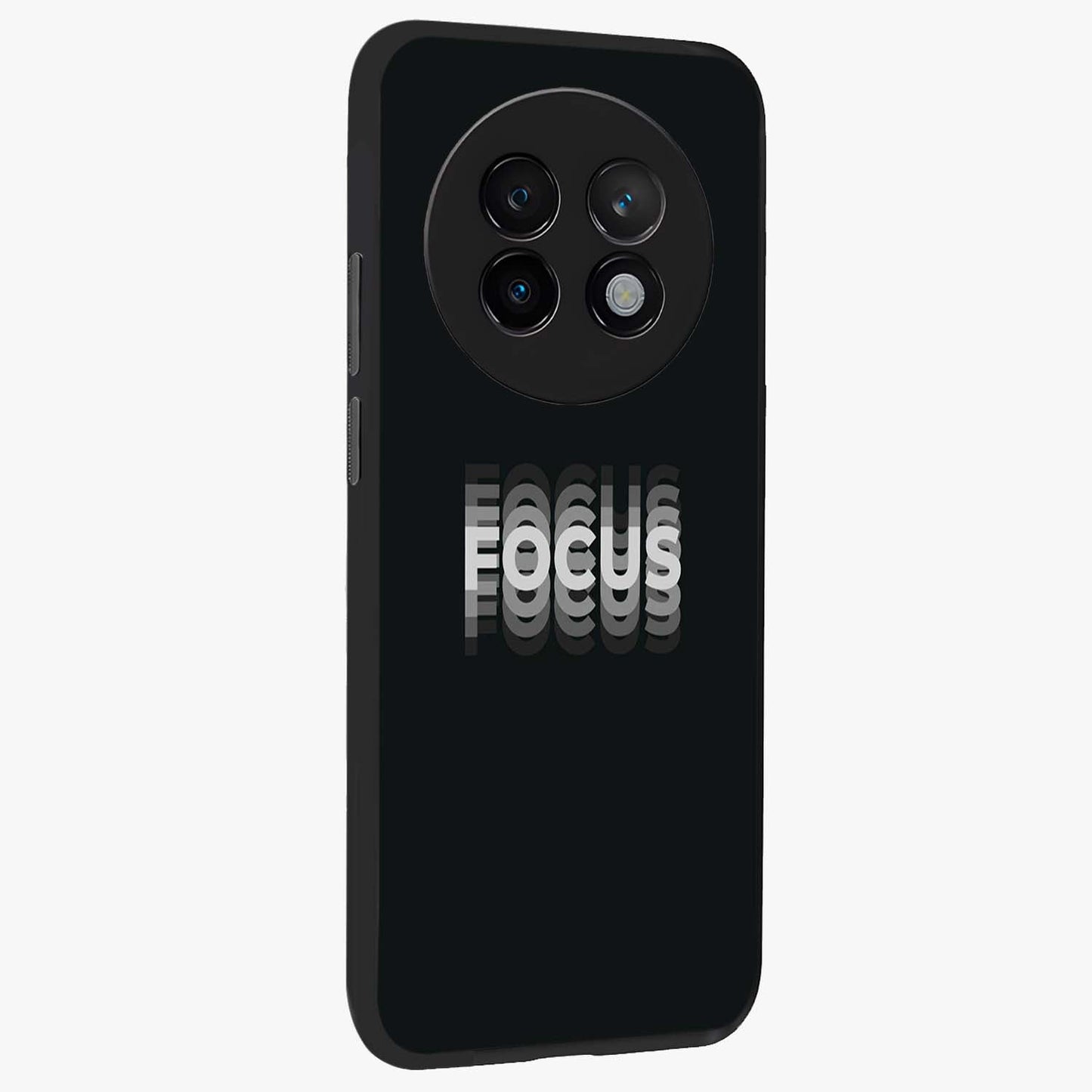 Focus Mode On Glass Case upright view showcasing strong typography statement with sleek motivational theme.