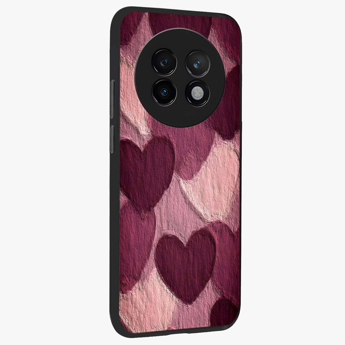 Layered Paper Hearts Glass Case upright view showcasing decorative layered heart artwork with sweet love theme.