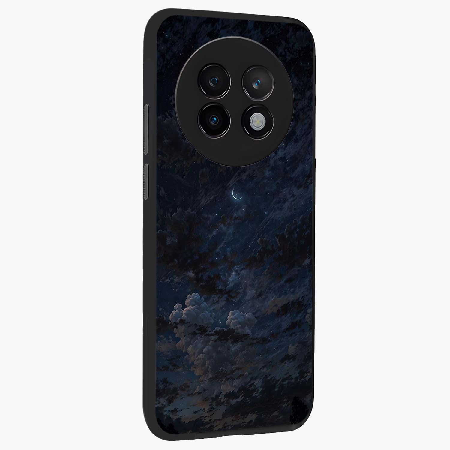 Lunar Veil Silence Glass Case upright view showcasing calm moon themed artwork with serene night atmosphere.