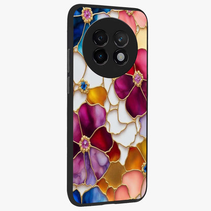 Marble Flower Pattern Glass Case upright view showcasing decorative marble flower artwork with refined style.