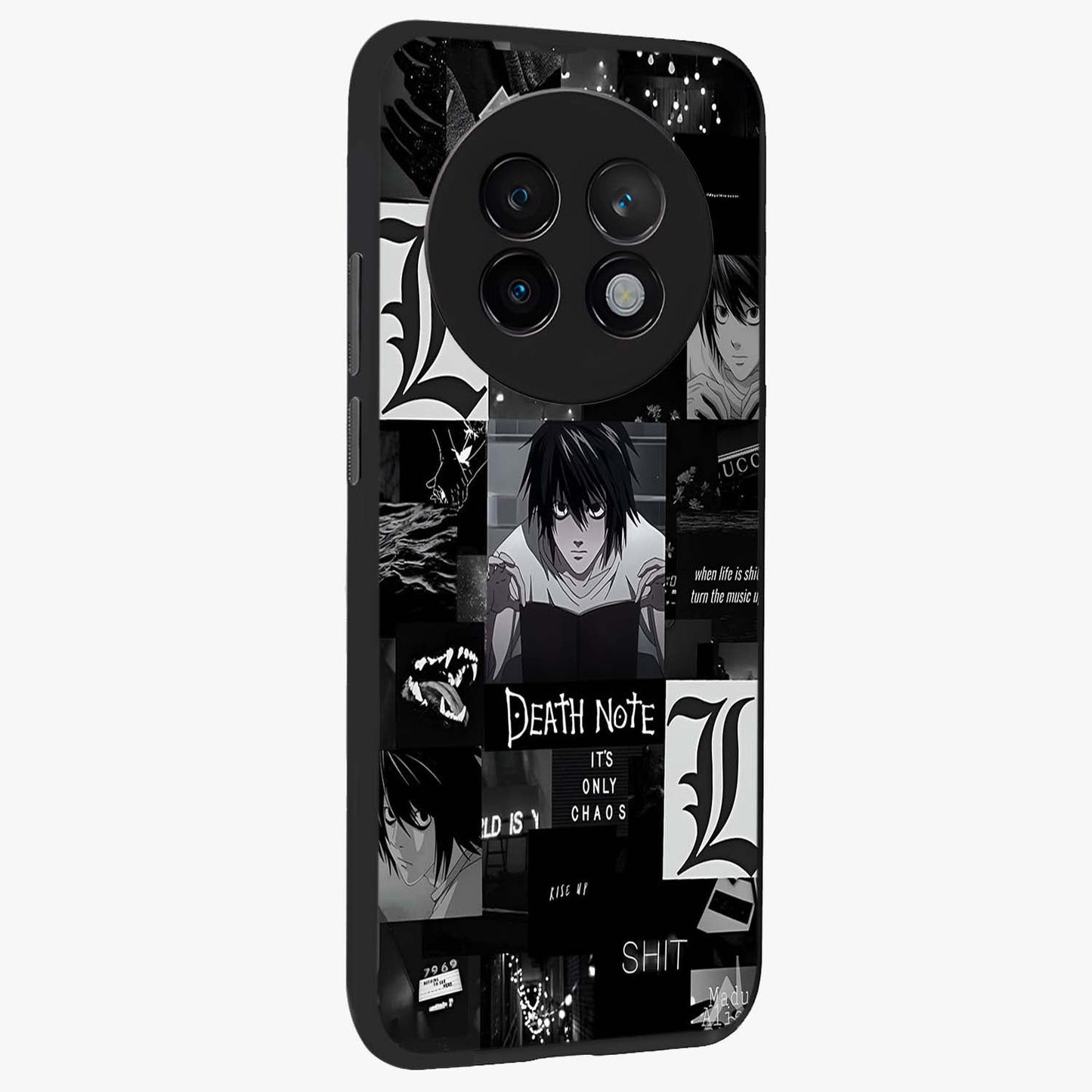 Midnight Chaos Mind Glass Case upright view showcasing expressive abstract artwork with bold dark theme.