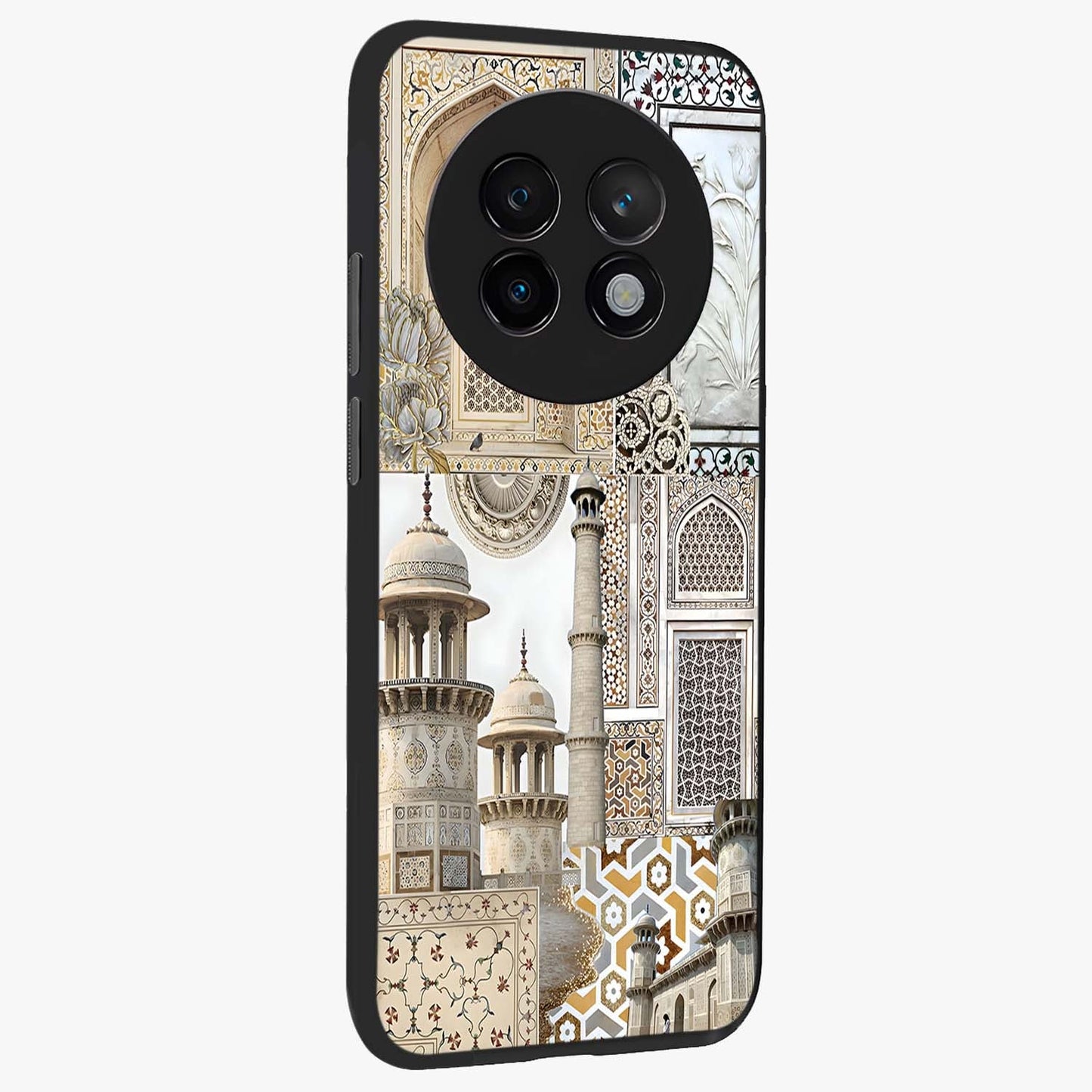 Mughal Marble Legacy Glass Case upright view showcasing ornate Mughal design with luxurious traditional theme.
