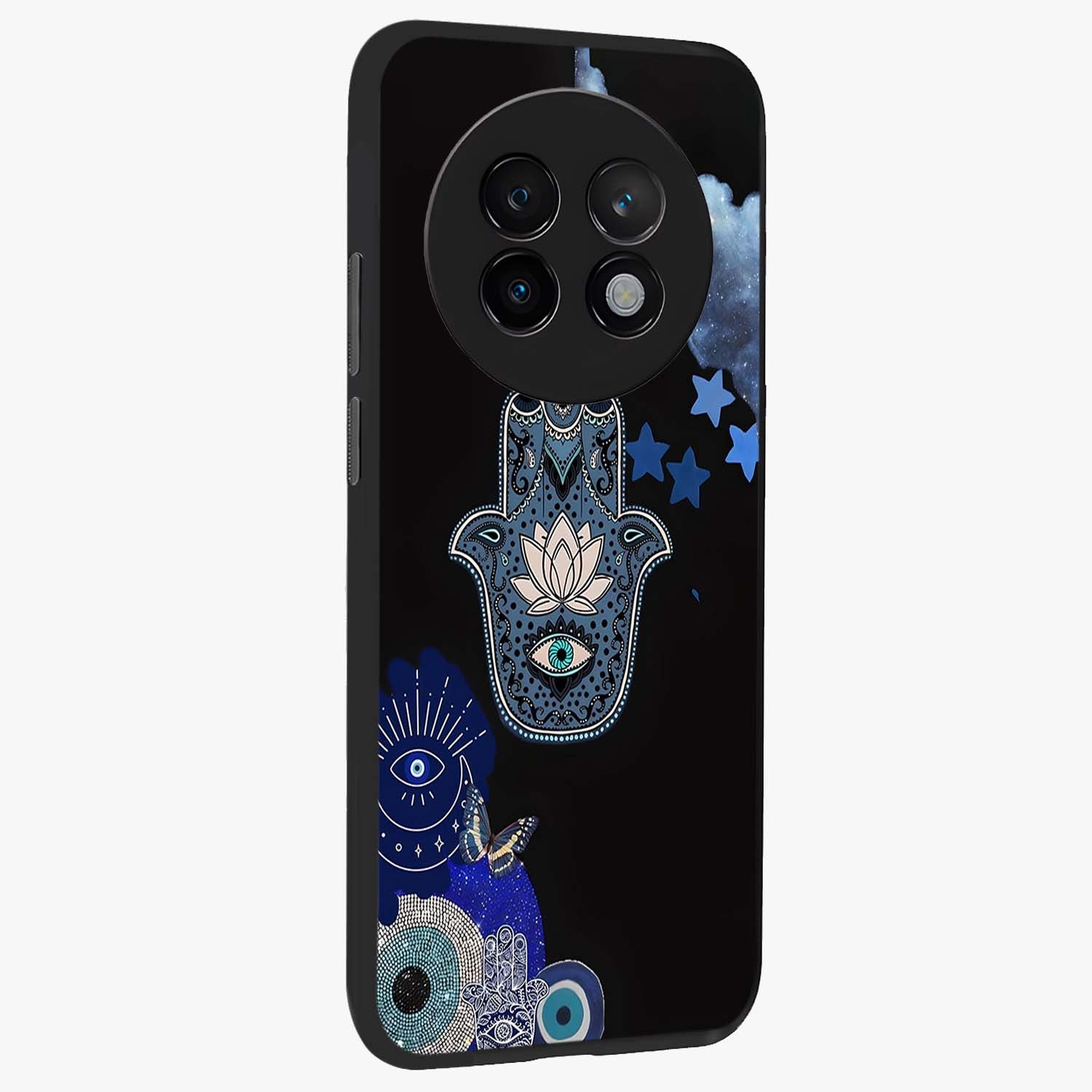 Mystic Hand Aura Glass Case upright view showcasing symbolic hand artwork with mystical energy theme.
