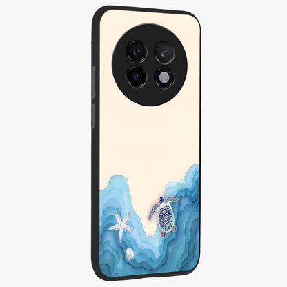 Ocean Drift Turtle Glass Case upright view showcasing calm underwater turtle artwork with nature inspired theme.