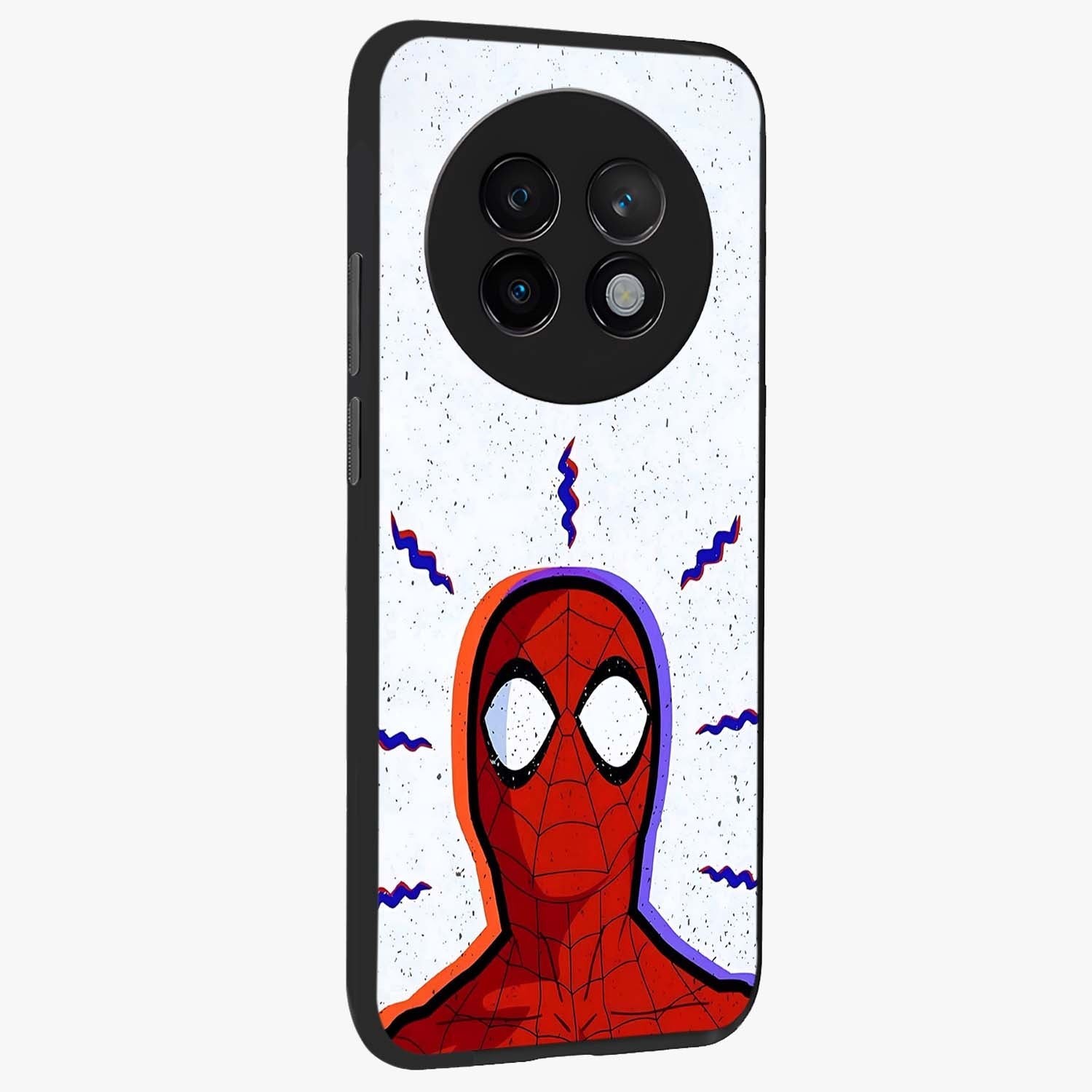 Omg Spiderman Glass Case upright view showcasing energetic superhero artwork with vibrant comic theme.