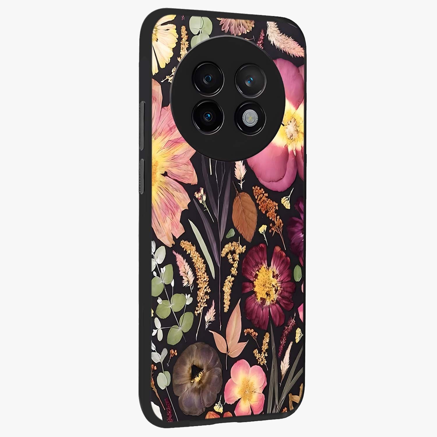 Petal Dream Tapestry Glass Case upright view showcasing detailed floral tapestry artwork with artistic nature theme.