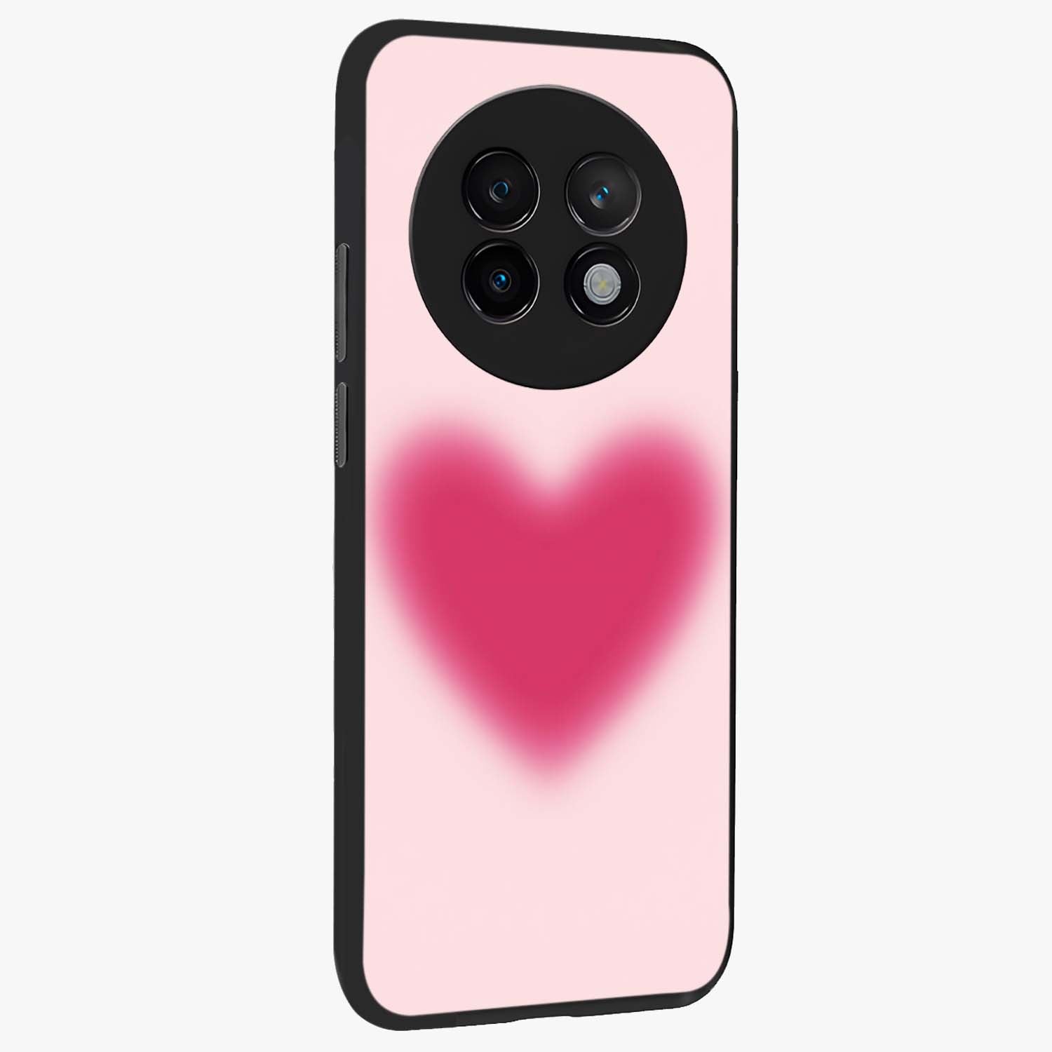 Pink Aura Heart Glass Case upright view showcasing romantic heart artwork with soft pastel theme.