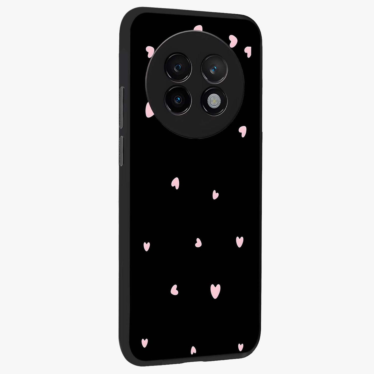 Pink Love Drops Glass Case upright view showcasing charming heart drop artwork with romantic playful theme.