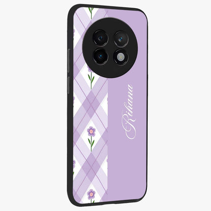 Purple Diamond Floral Glass Case upright view showcasing vibrant floral artwork with stylish geometric theme.