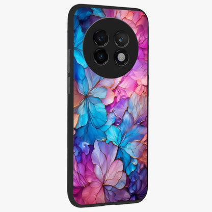 Radiant Floral Whirl Glass Case upright view showcasing lively floral artwork with decorative swirl theme.