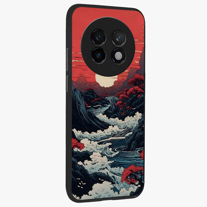 Red Sunset Scenery Glass Case upright view showcasing dramatic sunset scenery artwork with warm nature theme.