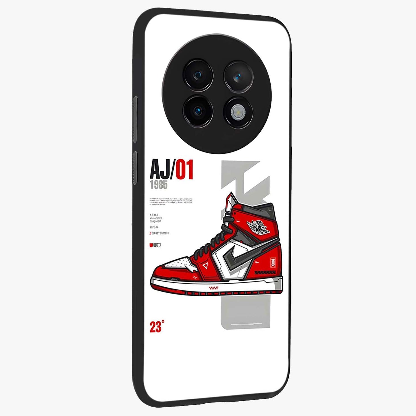 Retro Sneaker Blueprint Glass Case upright view showcasing stylish sneaker illustration with vintage streetwear theme.