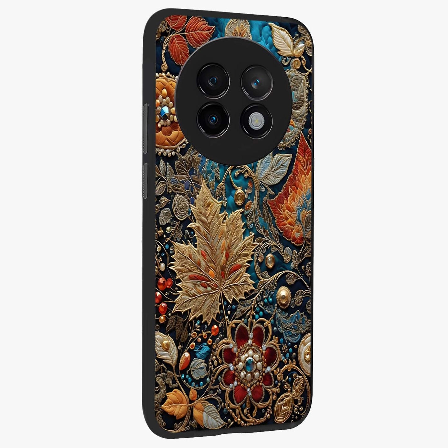 Royal Jewel Garden Glass Case upright view showcasing rich floral artwork with luxurious garden theme.