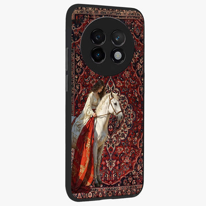 Royal Rider Tapestry Glass Case upright view showcasing detailed rider artwork with classic tapestry theme.