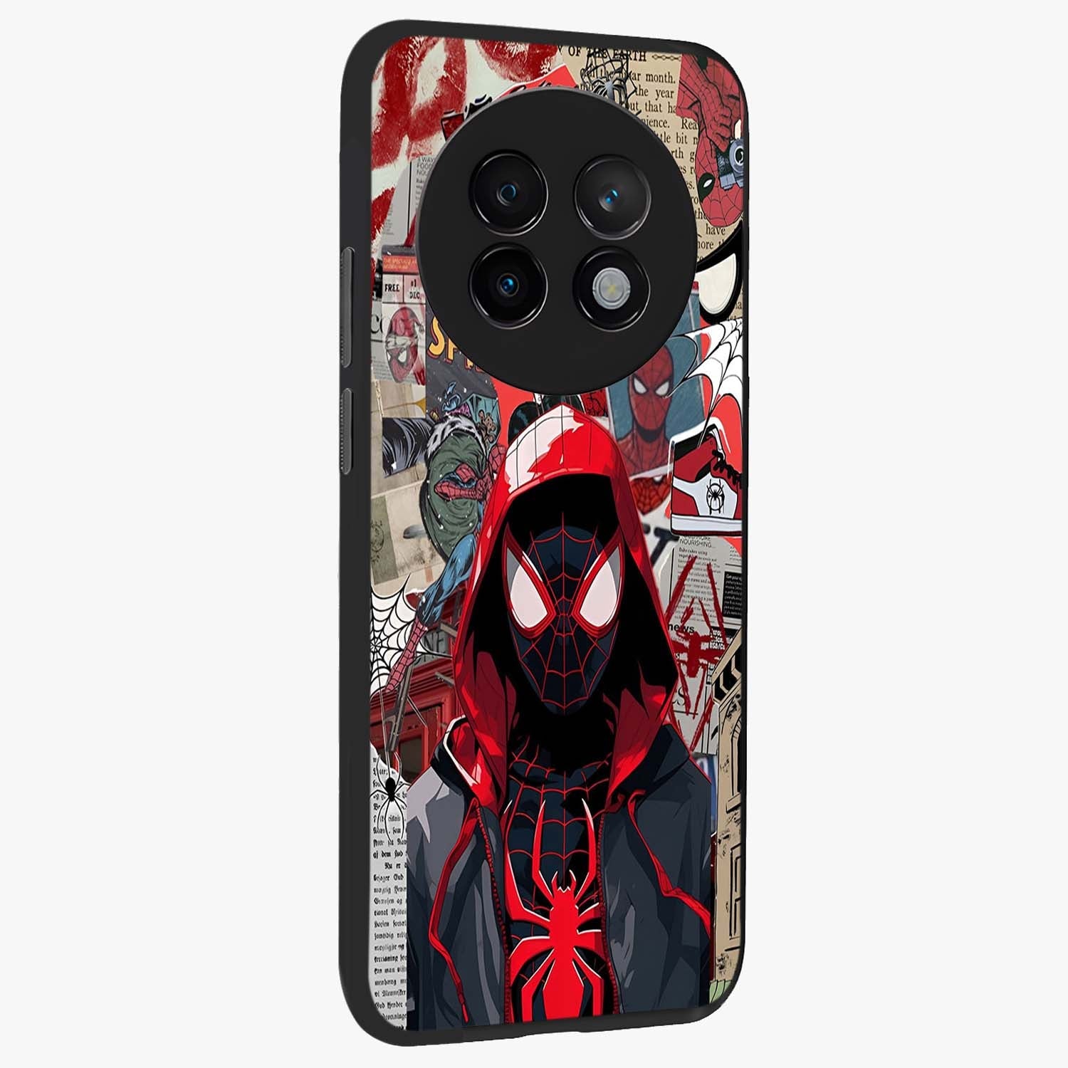 Spider Collage Street Glass Case upright view showcasing bold superhero artwork with urban street theme.