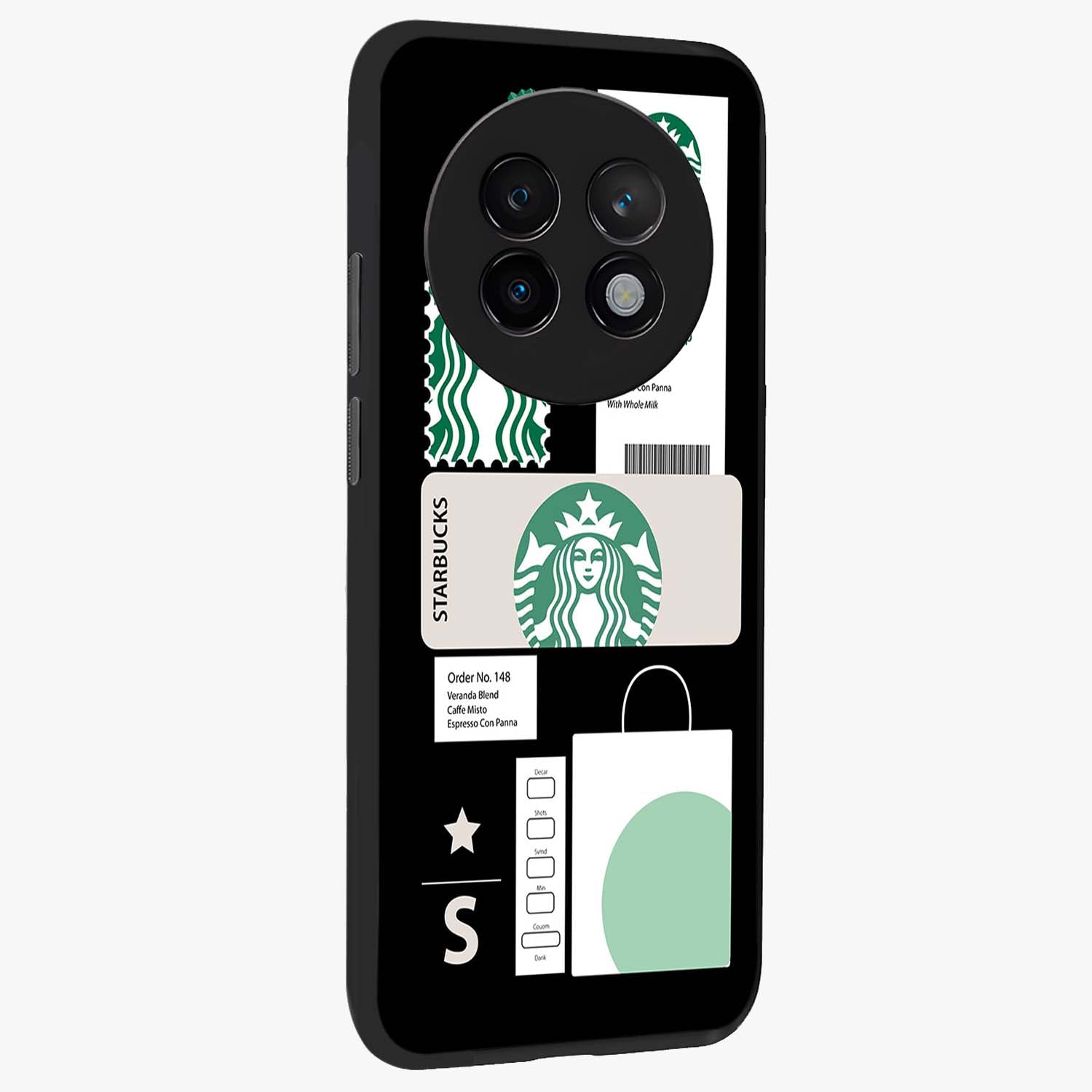 Starbucks Mocha Glass Case upright view showcasing trendy coffee inspired artwork with modern lifestyle theme.