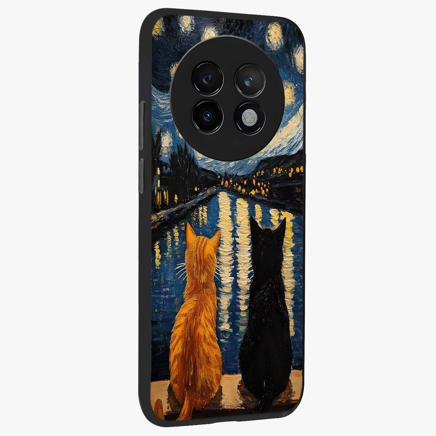 Starry River Cats Glass Case upright view showcasing adorable cat artwork with magical river and stars theme.