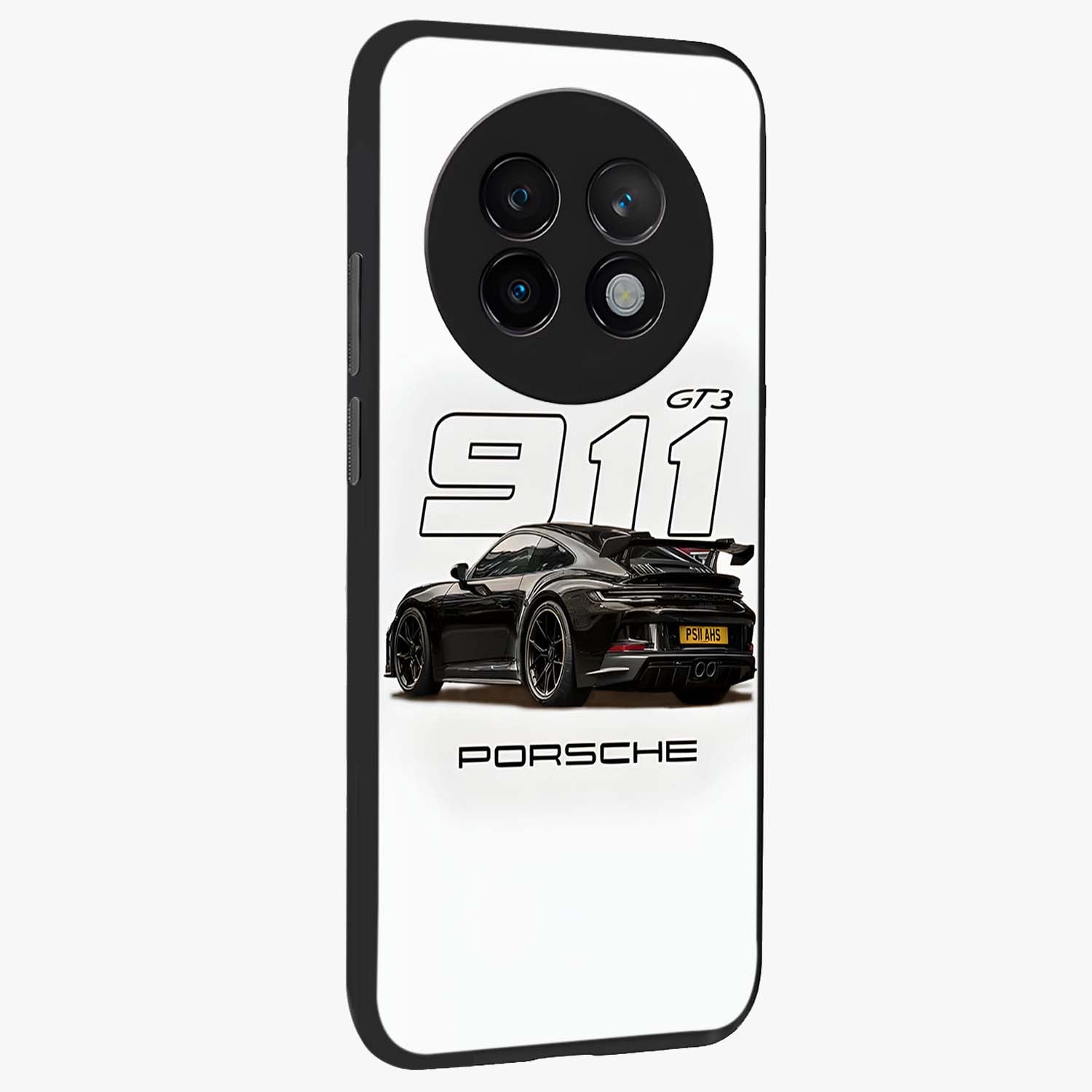 Turbo Legacy Icon Glass Case upright view showcasing bold racing inspired artwork with classic car theme.