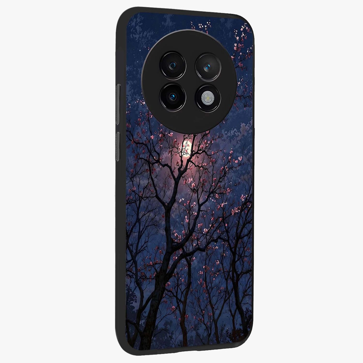 Twilight Sakura Serenade Glass Case upright view showcasing beautiful cherry blossom artwork with serene evening theme.