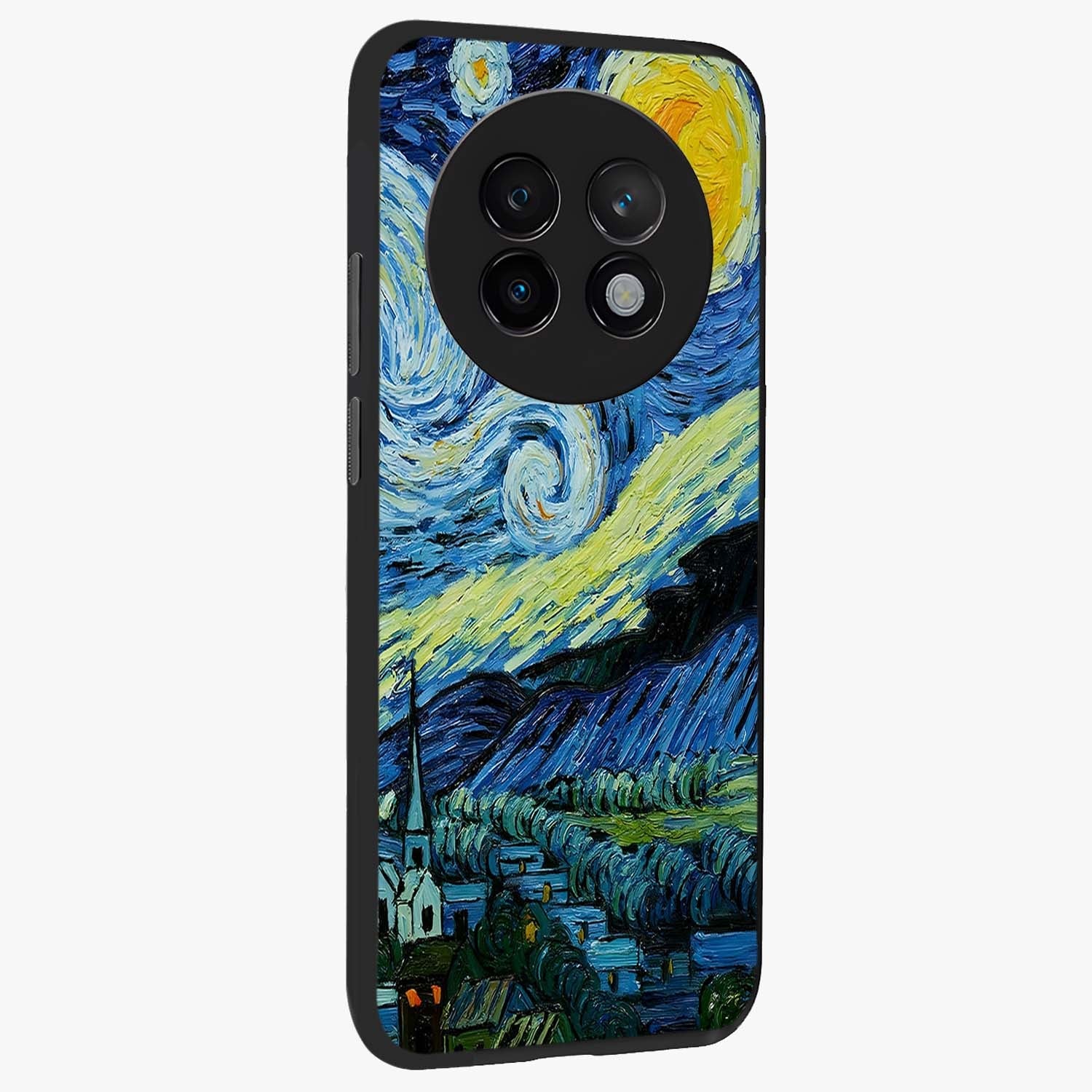 Van Gogh Art Glass Case upright view showcasing expressive painting style artwork with timeless artistic theme.