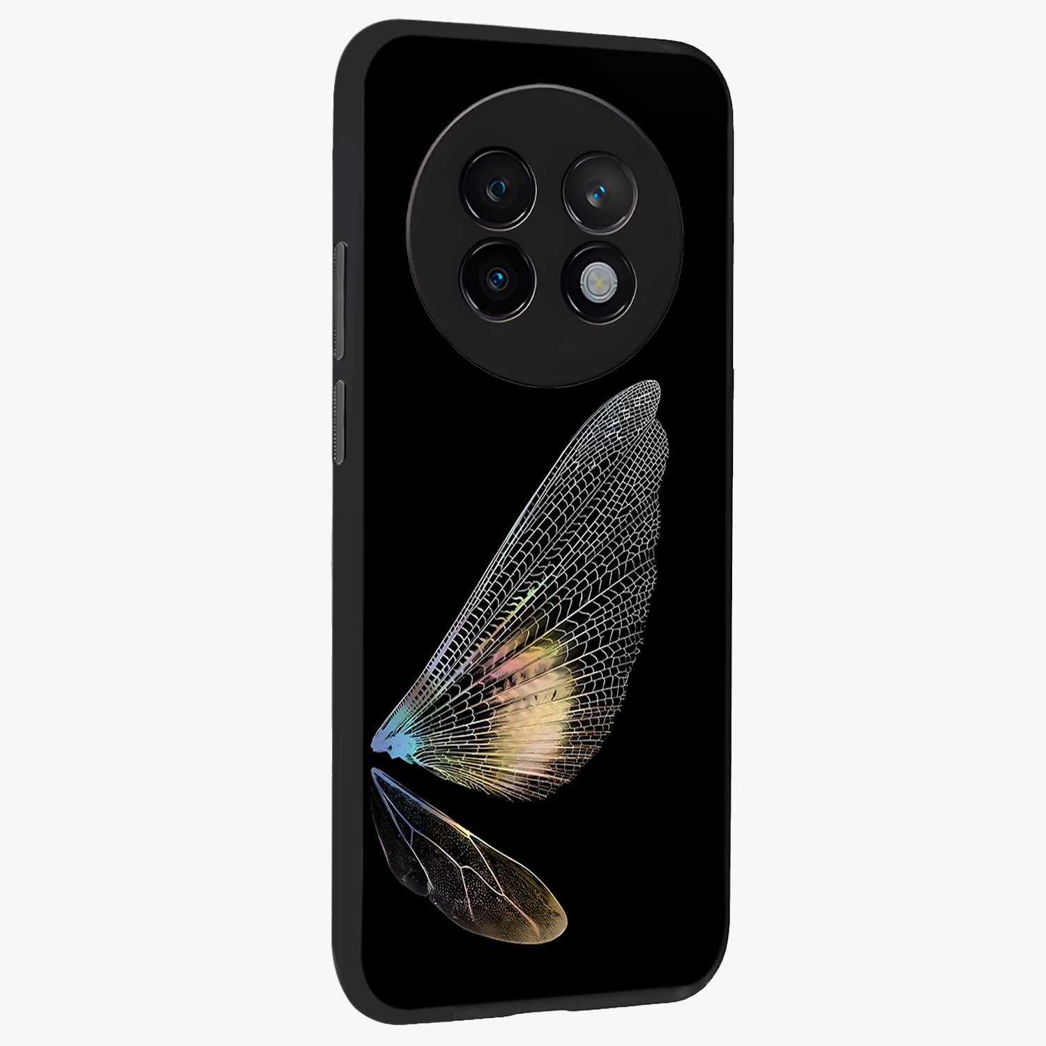 Whispers Of Wings Glass Case upright view showcasing elegant wing artwork with light airy theme.